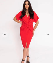 Short Sleeve Front Ruching Split Casual Cocktail Business Midi Dress