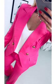 Double-Breasted Blazer with Gold Buttons & Wide-Leg Pants Suit