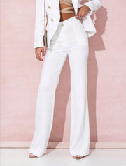 Double-Breasted Blazer with Gold Buttons & Wide-Leg Pants Suit