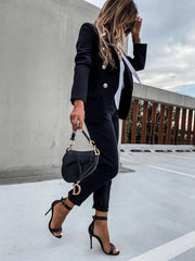 Double Breasted Blazer with Gold Buttons & Cigarette-Leg Pants Suit