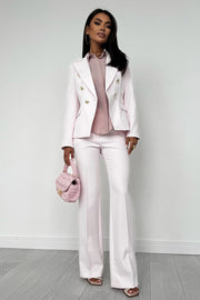Double-Breasted Blazer with Gold Buttons & Wide-Leg Pants Suit