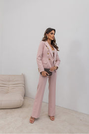Double-Breasted Blazer with Gold Buttons & Wide-Leg Pants Suit