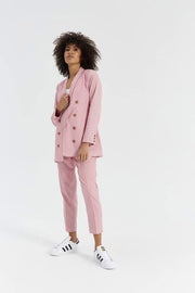 Tiny Plaid Red Pink White Double Breasted Blazer Suit Set