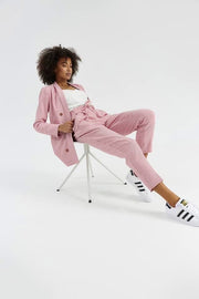 Tiny Plaid Red Pink White Double Breasted Blazer Suit Set