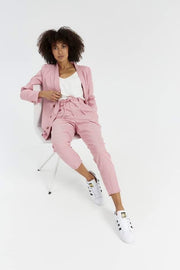 Tiny Plaid Red Pink White Double Breasted Blazer Suit Set