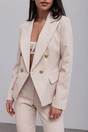 Double-Breasted Blazer with Gold Buttons & Wide-Leg Pants Suit