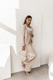 Double-Breasted Blazer with Gold Buttons & Wide-Leg Pants Suit