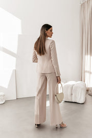 Double-Breasted Blazer with Gold Buttons & Wide-Leg Pants Suit