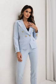 Double Breasted Blazer with Gold Buttons & Cigarette-Leg Pants Suit