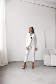 Double Breasted Blazer with Gold Buttons & Cigarette-Leg Pants Suit