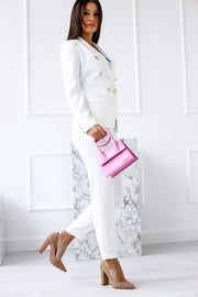 Double Breasted Blazer with Gold Buttons & Cigarette-Leg Pants Suit