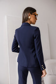 Double Breasted Blazer with Gold Buttons & Cigarette-Leg Pants Suit
