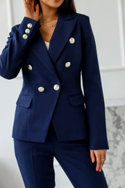Double Breasted Blazer with Gold Buttons & Cigarette-Leg Pants Suit