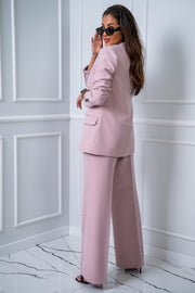 Blazer Matching Buttons Wide-Leg Pants Suit Set