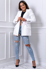 Long Sleeve One Button Blazer Wide Leg Pants Black Decorative Buttons