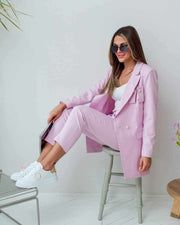 Tailored One Button Decorative Fold Skinny Pants Suit Set