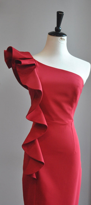 Ruffle One Shoulder Midi Maxi Dress