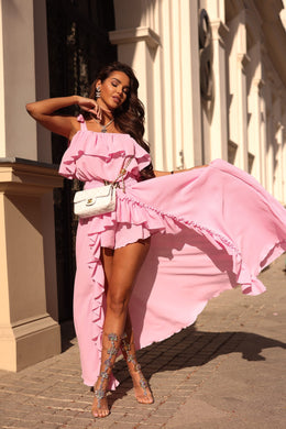 Ruffle High-Low Romper with Overskirt