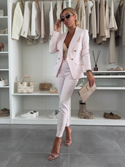 Double Breasted Blazer with Gold Buttons & Cigarette-Leg Pants Suit